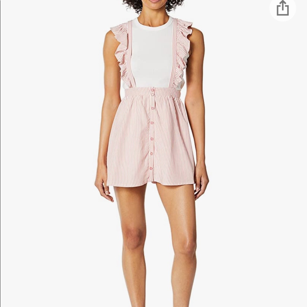 Jack by BB Dakota NWT grapefruit pinafore ruffle strap skirt overalls white pink